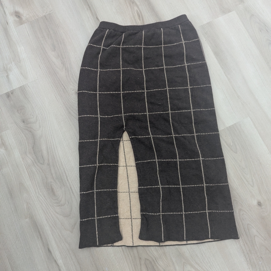 Brown Knit Women's Skirt With Slit